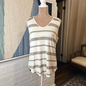 Market & Spruce White and Blue Striped Geometric Tank Top